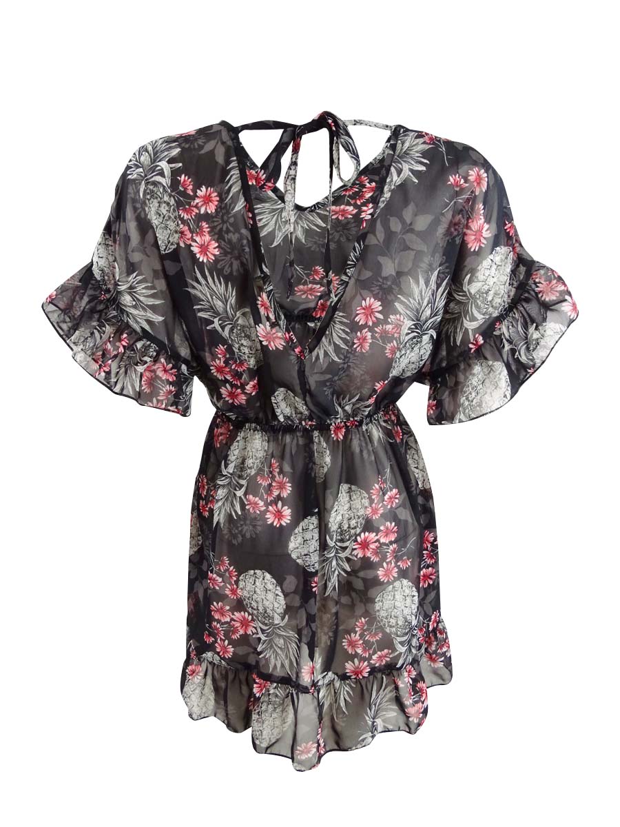 Ruffled Floral-Print Dress Swim Cover 