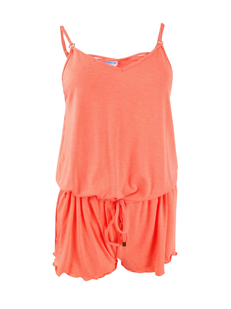 California Waves Atomic Sunset Juniors Orange Swimsuit Cover up Romper