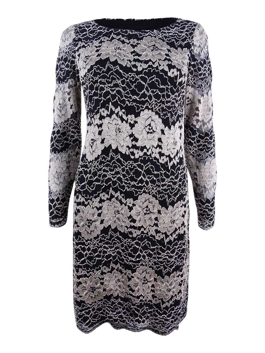 Jessica Howard Women's Petite Lace Sheath Dress (6P, Black/Tan)