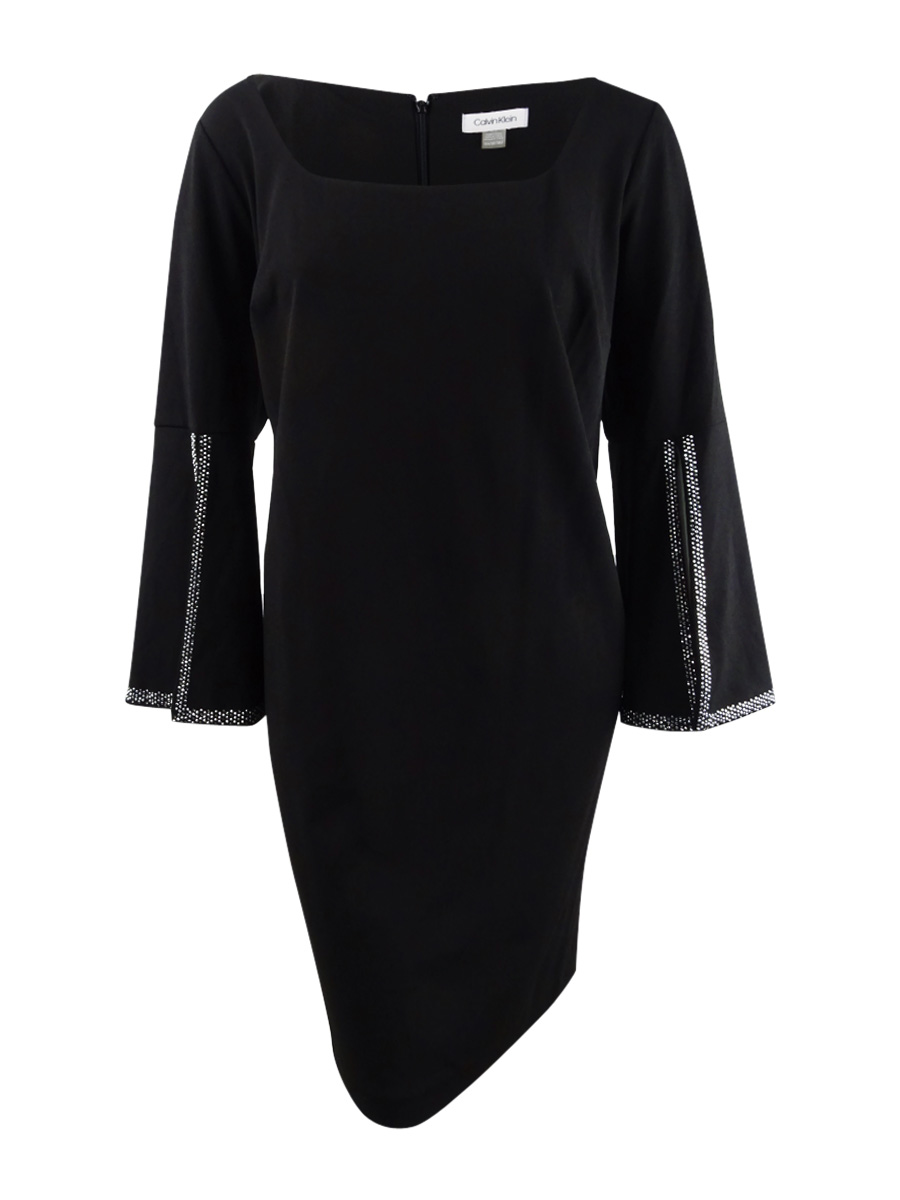 Calvin Klein Women's Split-Sleeve Sheath Dress (2, Black)