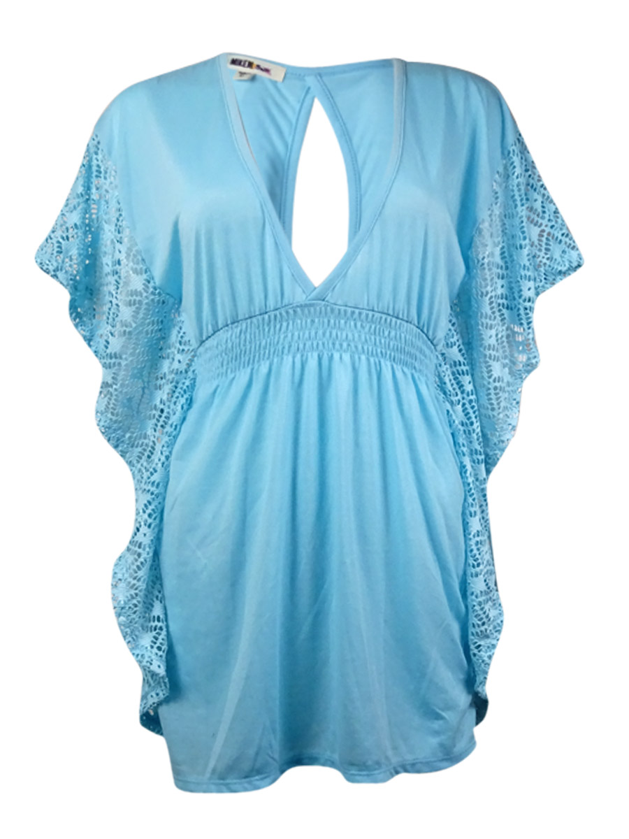 Miken Women's VNeck Knit Jersey Crochet Dress Swim CoverUp eBay