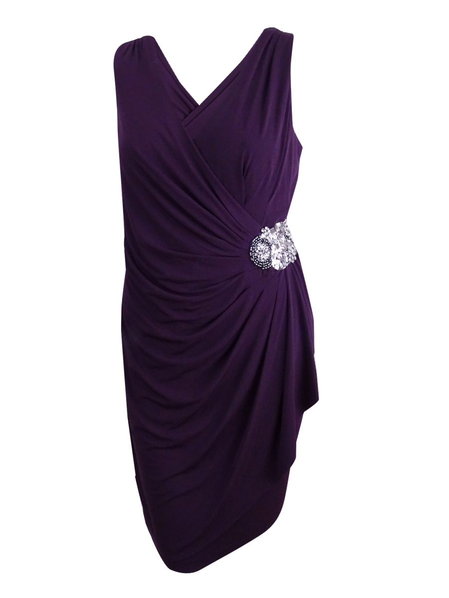 Calvin Klein Purple Women's Size 14W Plus Beaded Sheath Dress