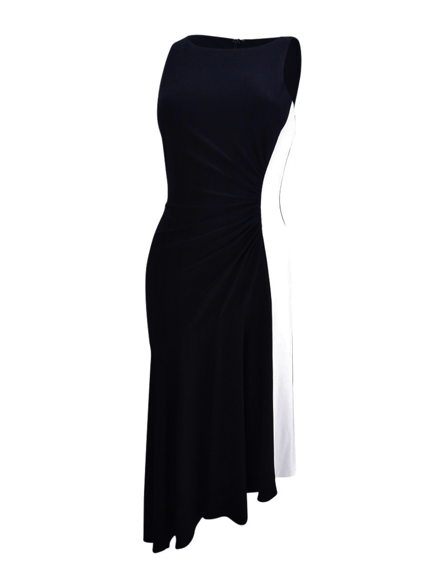 black white asymmetrical dress Berylove Women A-Line Midi Dress Asymmetrical Black And White Formal Dress, Black And White / US4 main image 1