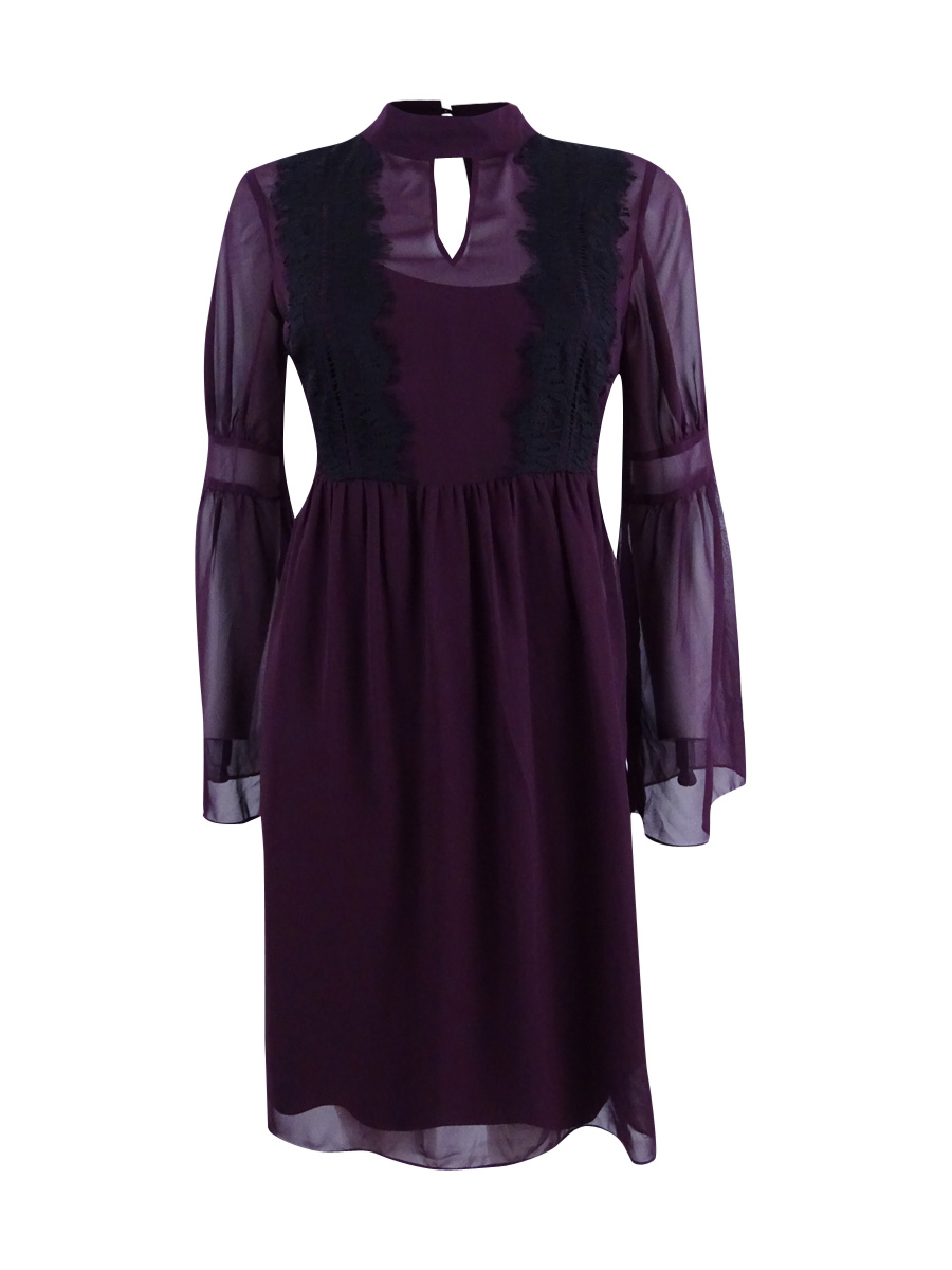 jessica simpson chiffon dress Jessica Simpson Chiffon Maxi Dress, Lace Inset Chiffon Max high and low  size 4