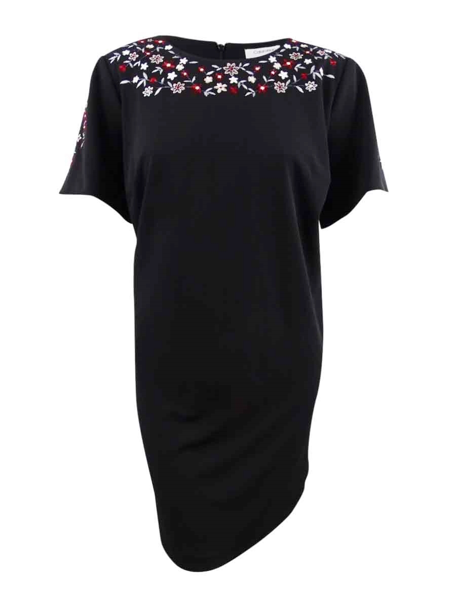 calvin klein embroidered dress Calvin Klein Women's Sleeveless Floral Embroidered Fit and Flare Dress,  Black 2, 12 at Amazon Women's Clothing store