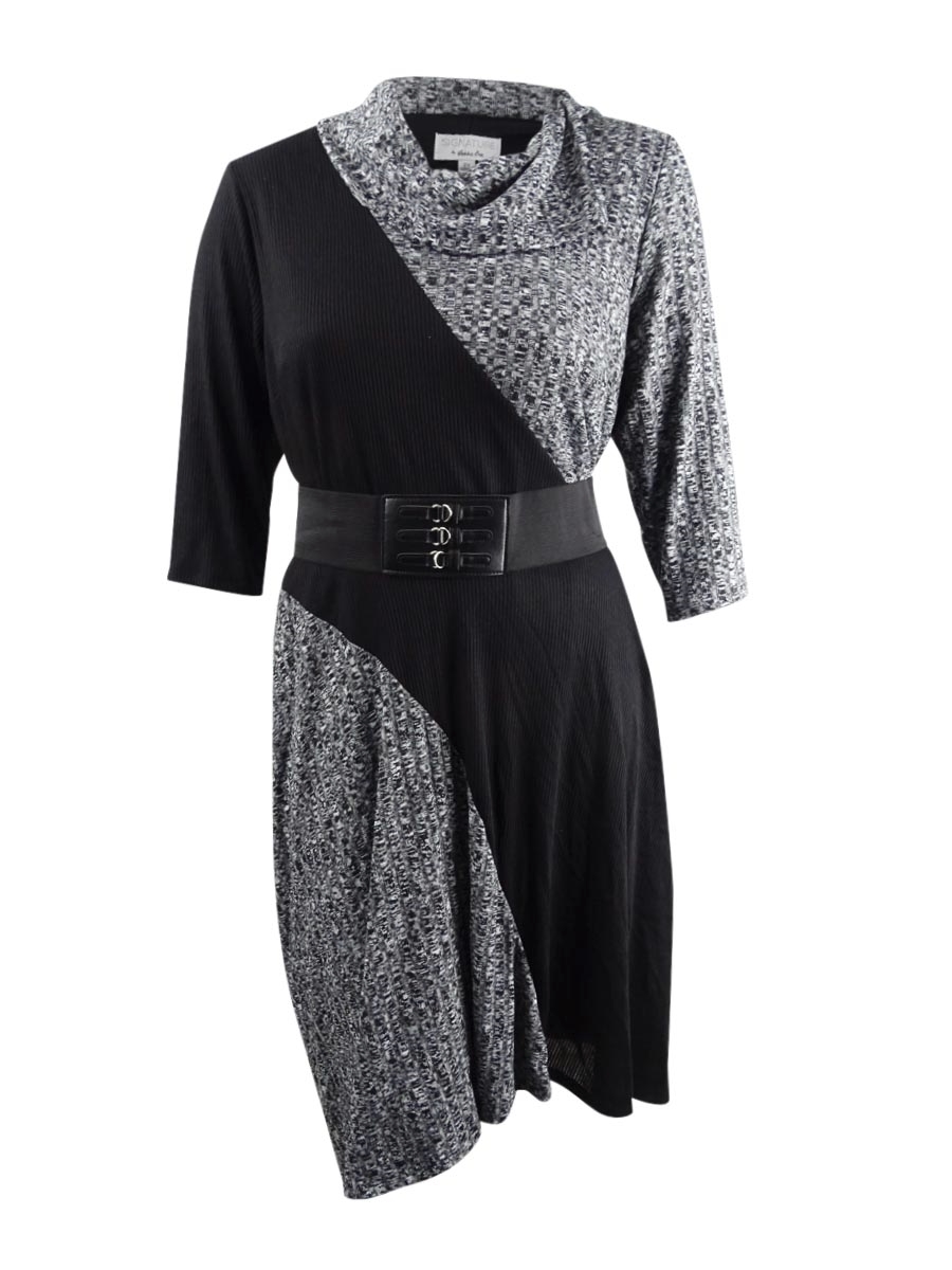 Robbie Bee Plus Size Colorblocked Sweater Dress Grey/Black