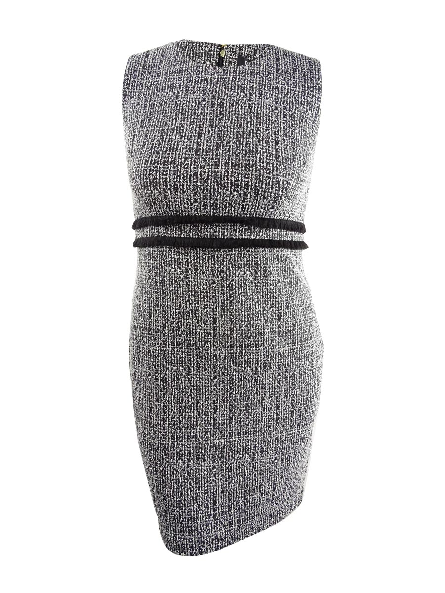 Fringe-Trim Tweed Sheath Dress 