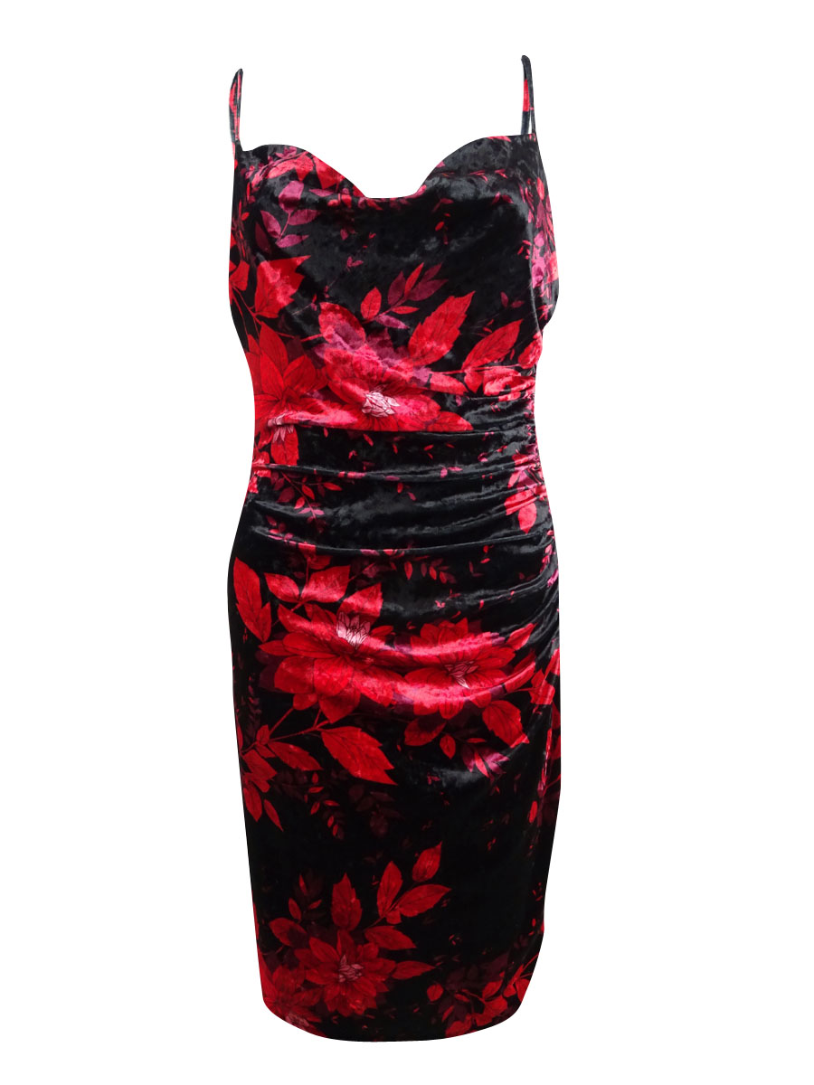 Velvet Floral-Print Bodycon Dress 