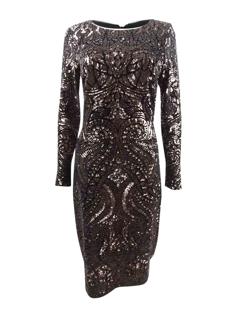 betsy and adam black sequin dress & Women's Sequined Velvet (2, Black/Bronze) editorial silhouette