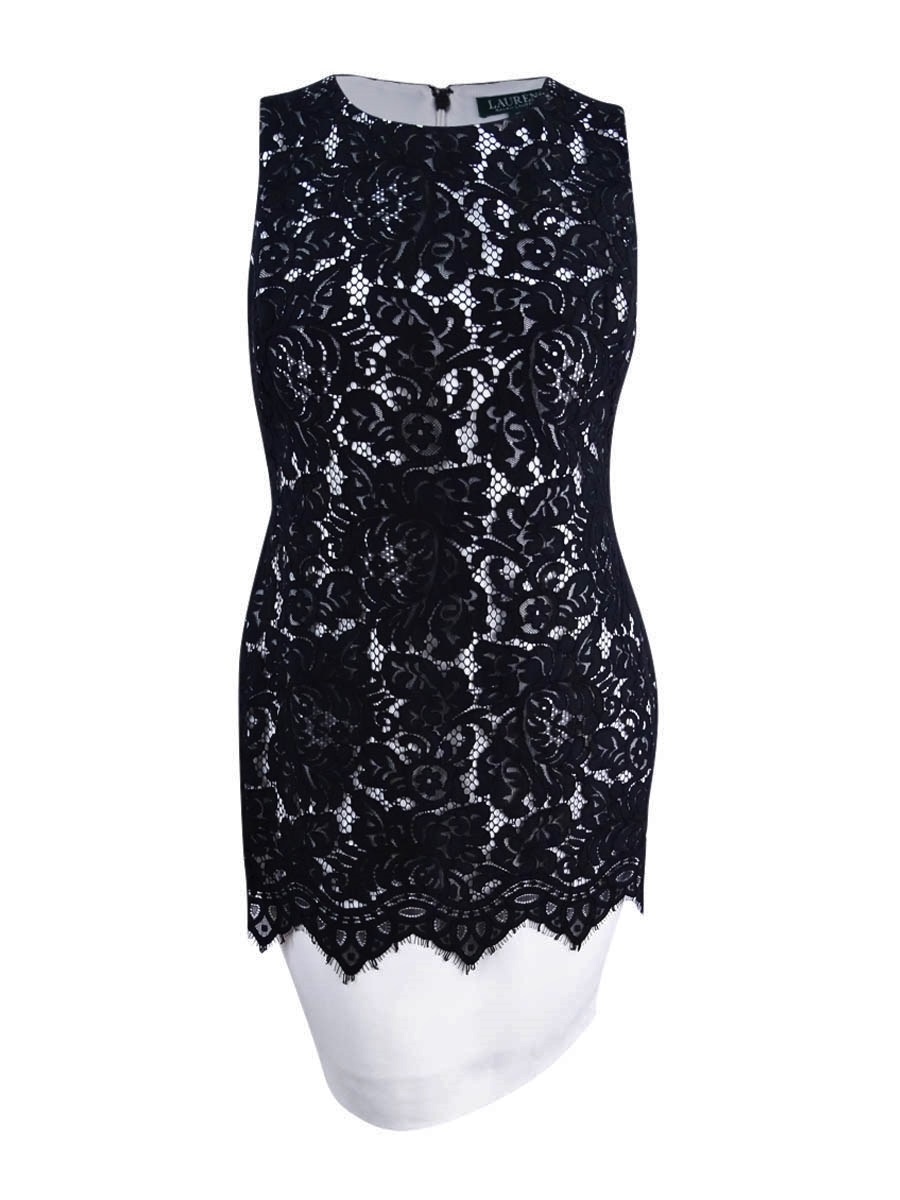 Lauren Ralph Lauren Petites Lace Overlay Sheath Dress - Black Multi