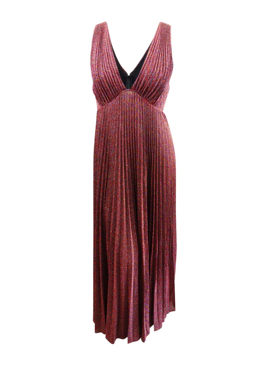 jill stuart pleated dress Jill Jill Stuart Metallic Knit V-Neck Sleeveless Pleated Gown In Multi -  59% Off