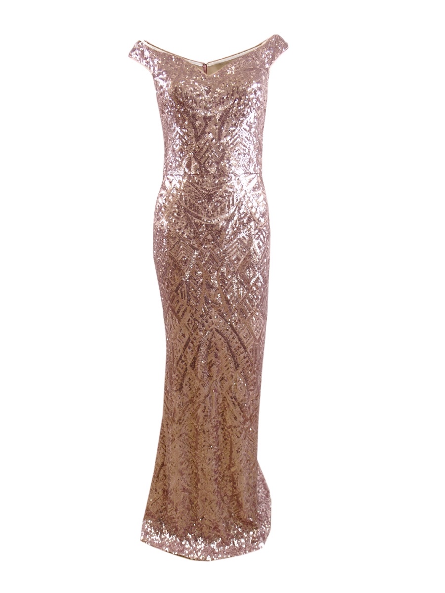 Betsy & Adam Women's Off-The-Shoulder Sequined Gown (8, Rose) 749709661593  | eBay