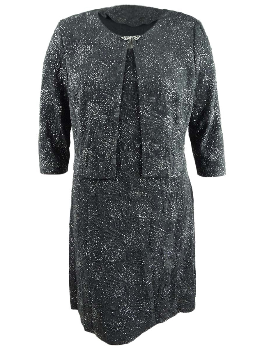Alex Evenings Women's Jacquard-Knit Dress & Jacket (18, Smoke)