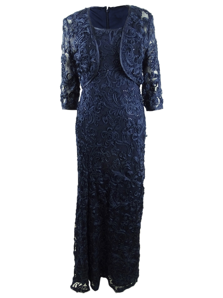R&M Richards Women's Embellished Soutache Gown & Bolero Jacket (6, Navy) |  eBay