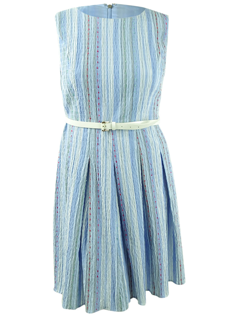 tommy hilfiger belted fit and flare dress Tommy Hilfiger Women's Belted Fit & Flare Dress (18, Light Blue)