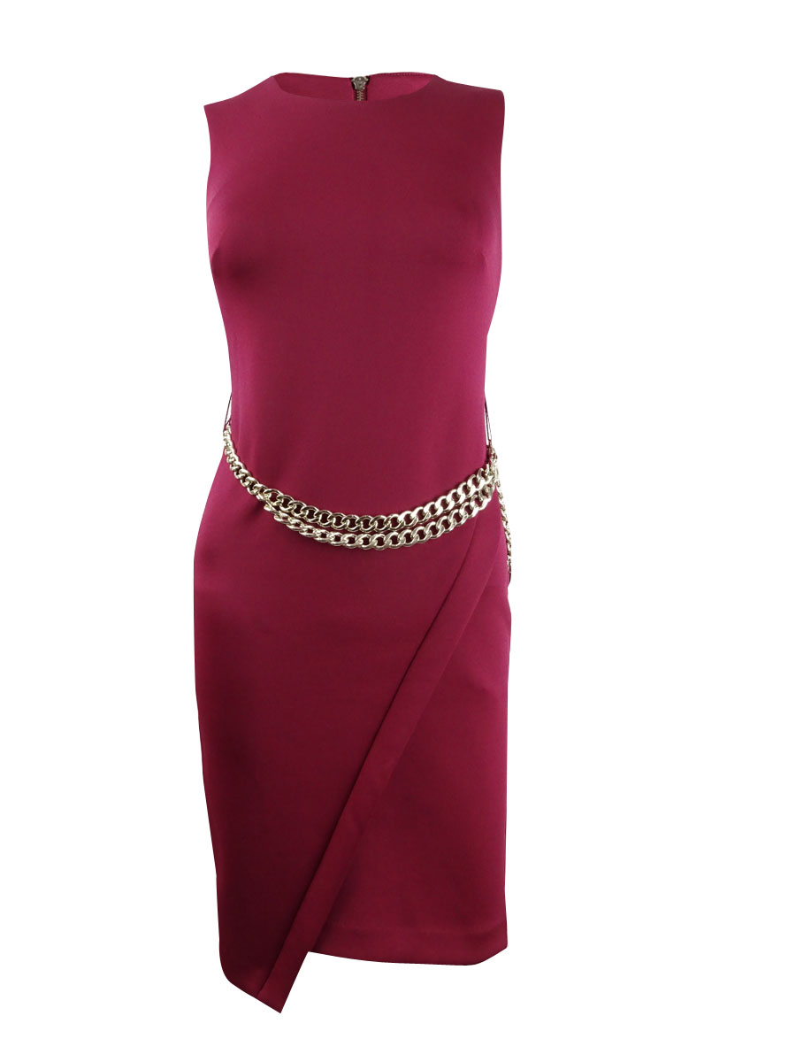 tommy hilfiger asymmetrical dress Tommy Hilfiger Women's Asymmetrical-Hem Chain Sheath Dress - Wine