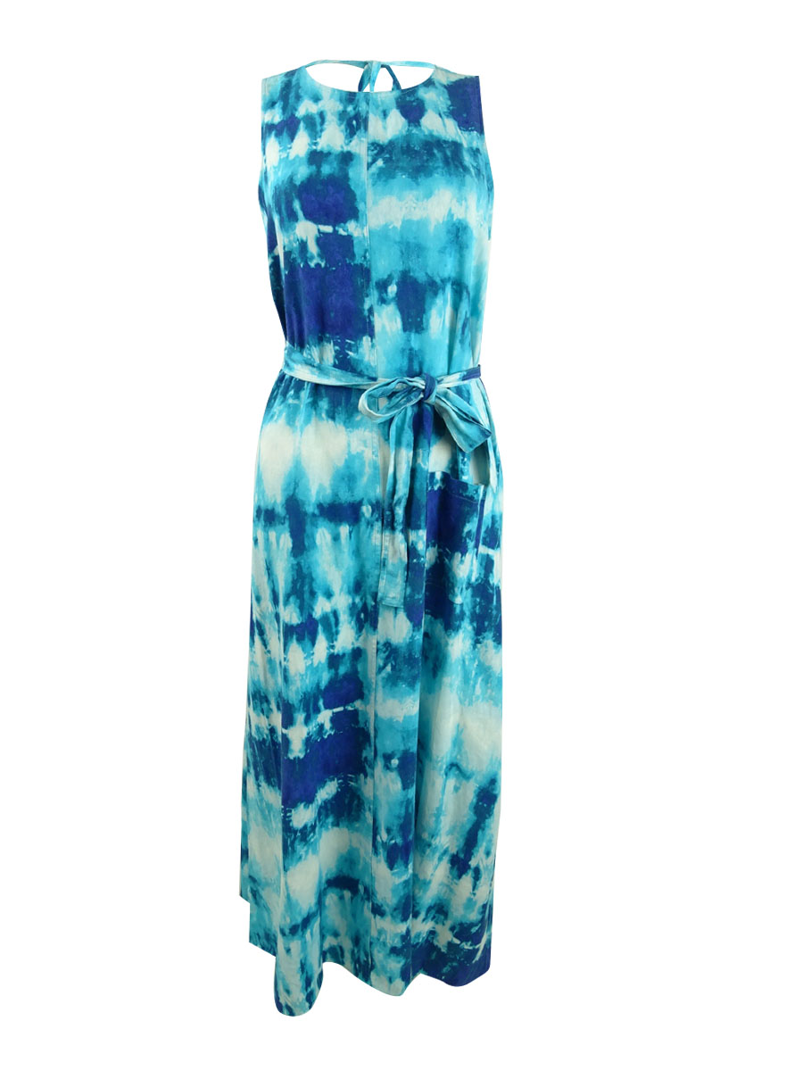 calvin klein tie dye maxi dress Calvin Klein Women's Tie-Dye Sleeveless Maxi Dress (2, Lagoon Multi)