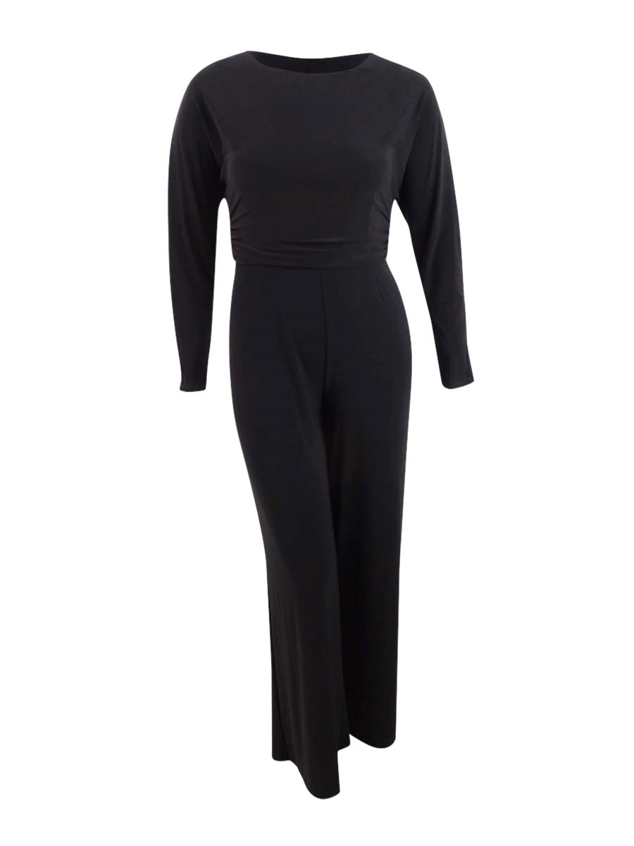 DKNY Women's Jersey Ruched Top Jumpsuit (10, Black)