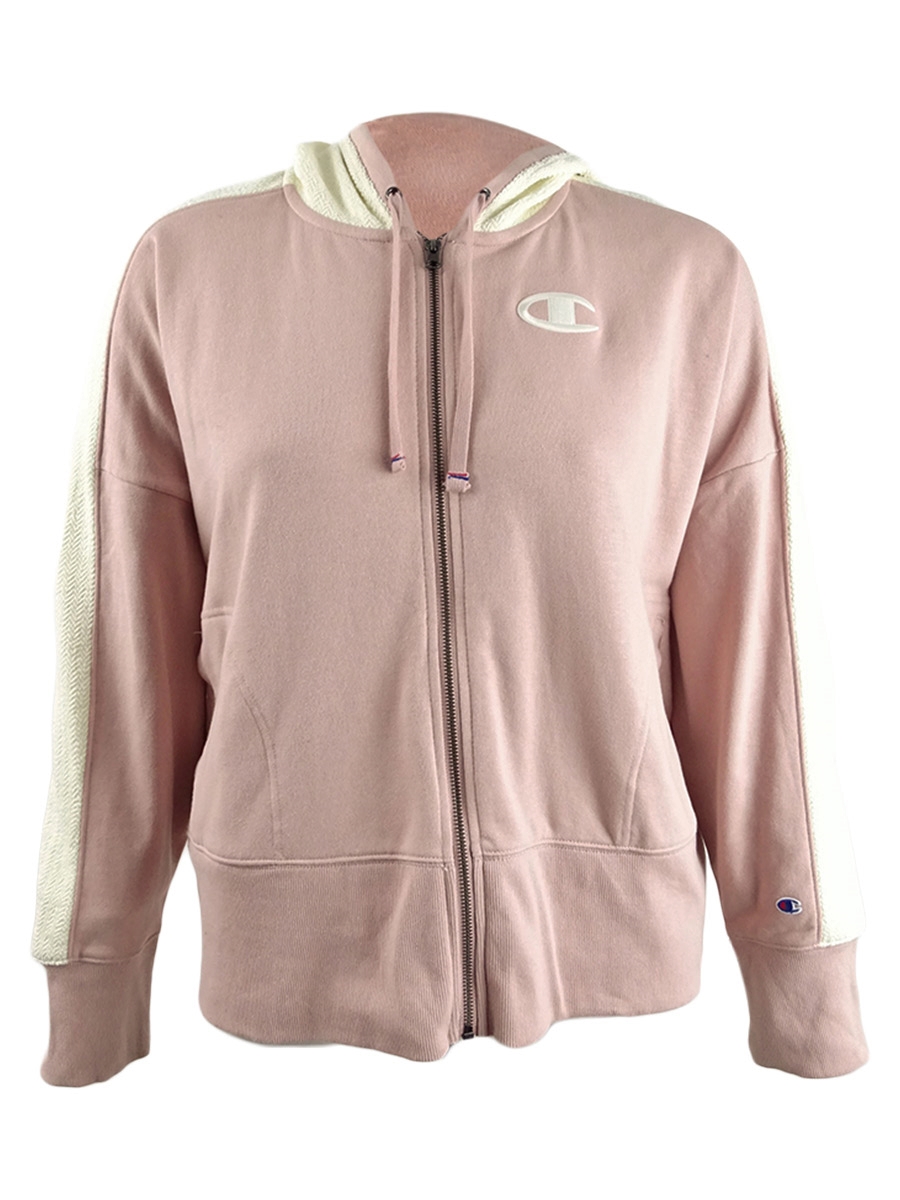 Champion Women's Heritage Herringbone-Accent Zip Hoodie (2X, Dream  Pink/Cloud)