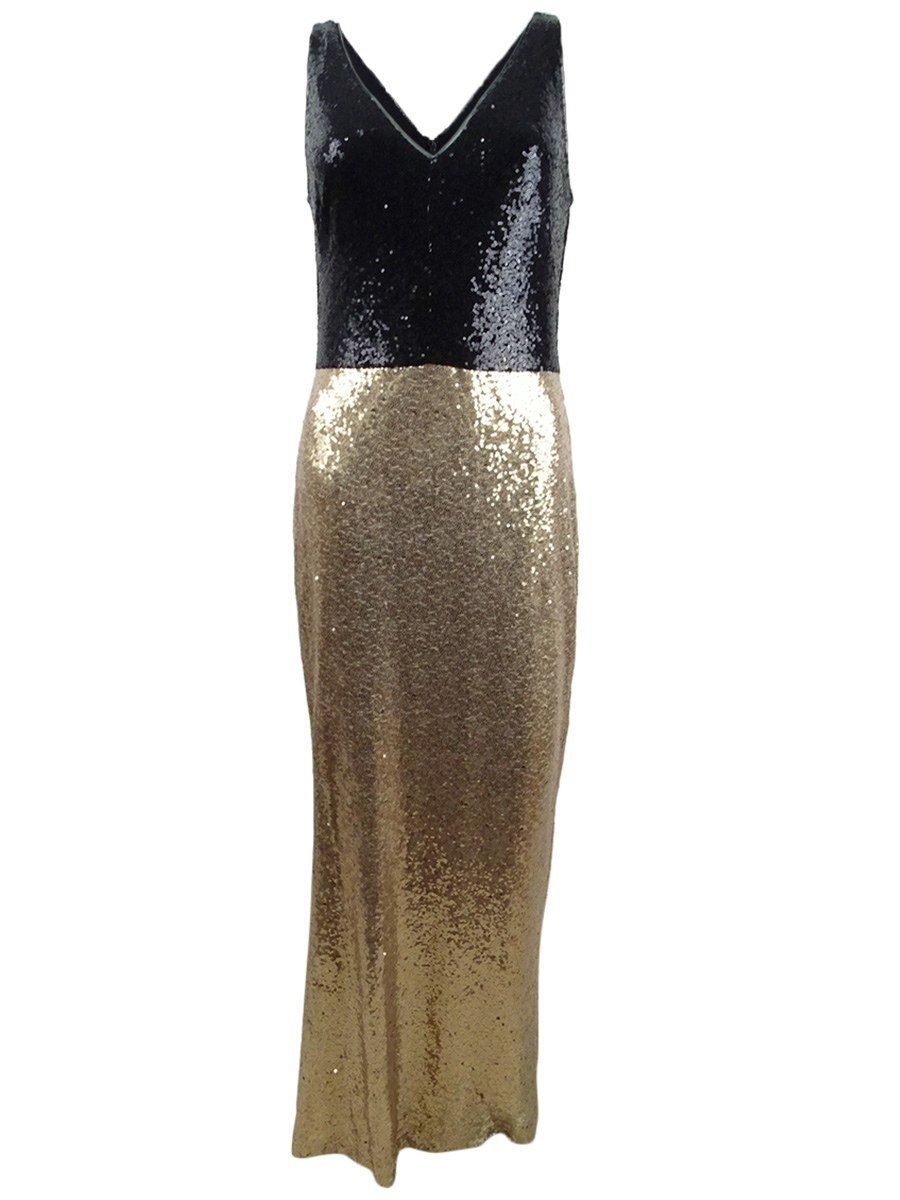 lauren ralph lauren gold sequin dress Ralph Lauren 2009 Gold Beaded Gown – Worn by Megan Fox, Runway Couture
