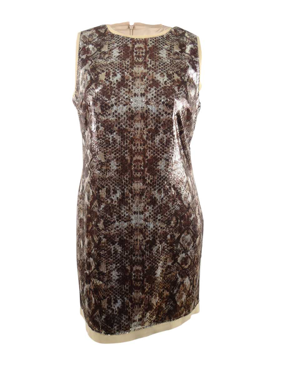vince camuto rose gold sequin dress Women's Sequined Snake-Embossed Shift (16, Gold) Indianwear Bridalwear Asianwear Designerwear Pakistaniwear in BARKING