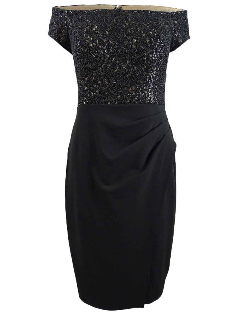 alex evenings off the shoulder sheath dress Alex Evenings Women's Cold-Shoulder Embellished Gown - Wine