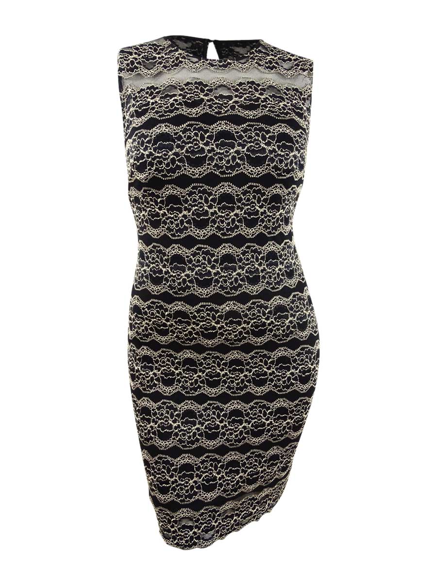 Kensie Women's Floral Stripe Lace Dress (12, Black/Gold) | eBay