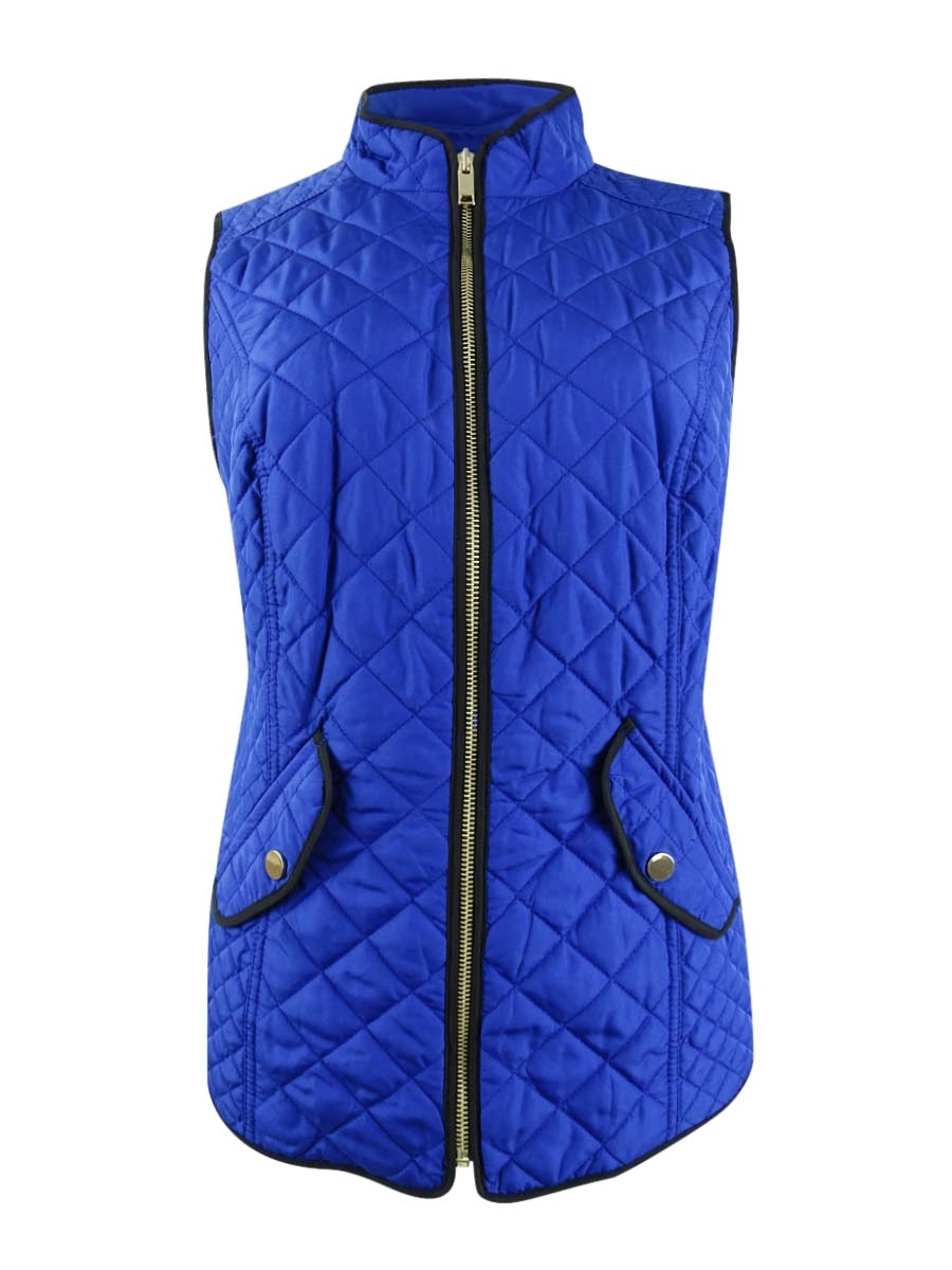 Charter Club Women's Quilted Stand Collar Vest Blue Size Xsmall for