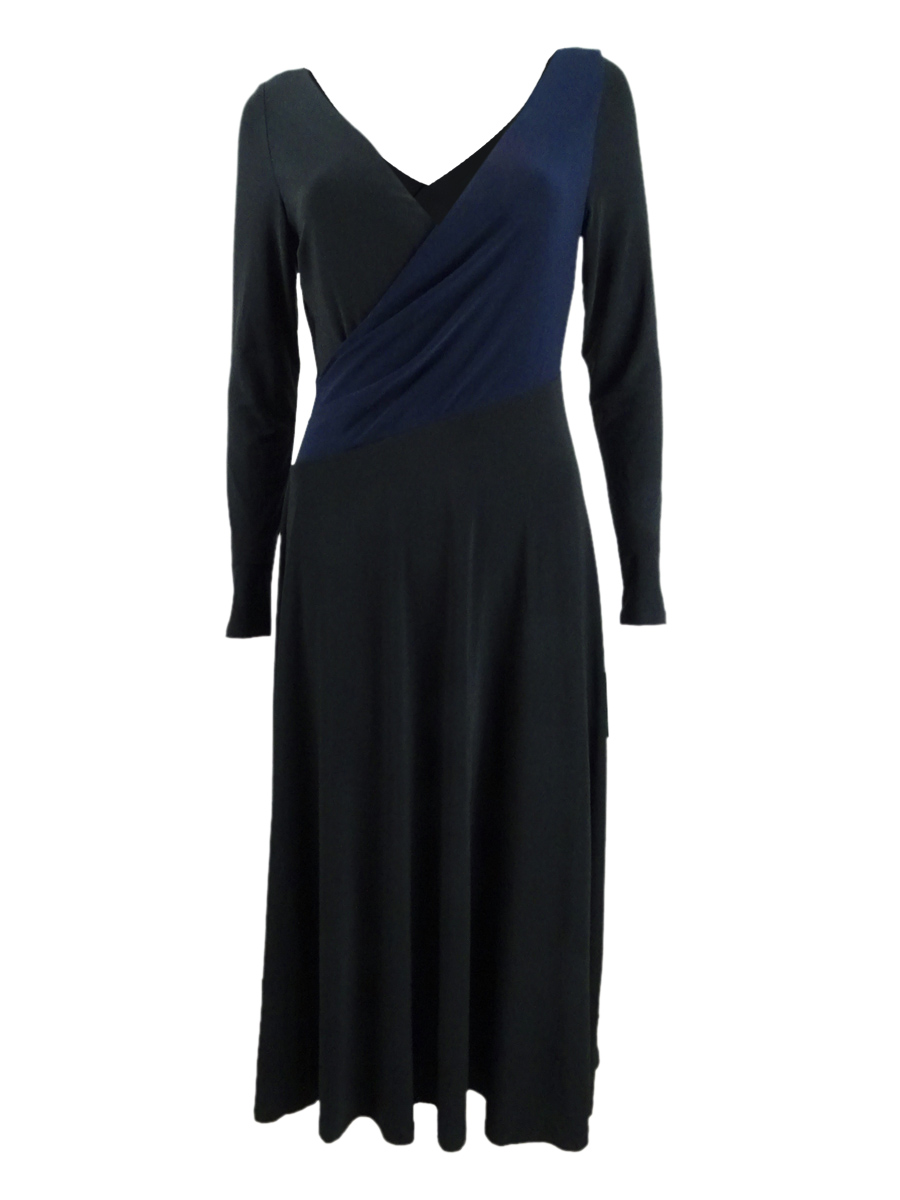 Ralph Lauren Womens Black Long Sleeve Tea-Length Trapeze Formal Dress 12