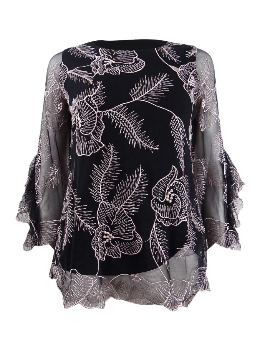 Alfani Women's Petite Embroidered Flounce-Sleeve Top (PP, New