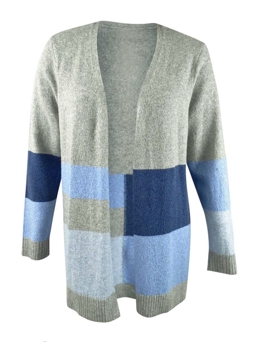 Charter Club Women's Colorblocked Knit Cardigan, Dusty Sky Heather Combo