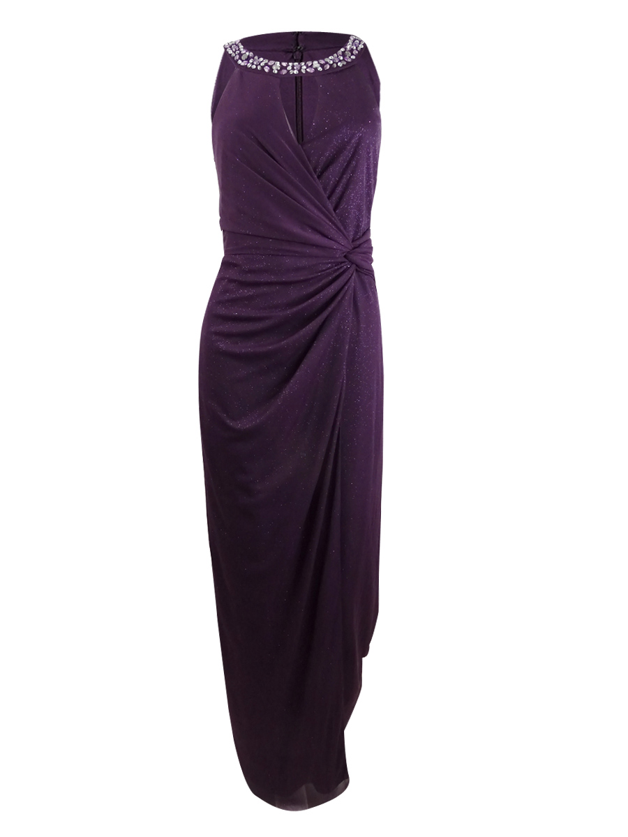 Jessica Howard Twisted Glitter Gown - Purple 10