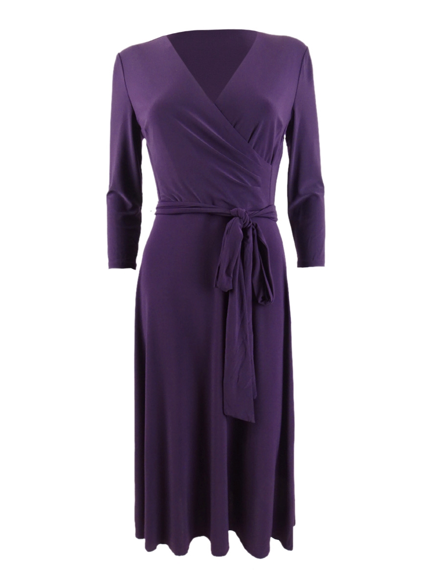 purple belted dress Purple Pleated Plunge Neck Belted A Line Gown
