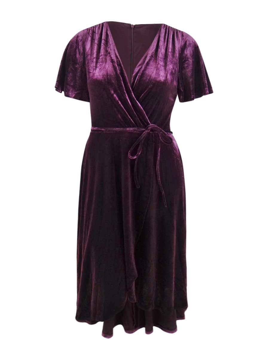 Vince Camuto Women's Velvet Faux-Wrap Dress (14, Wine)