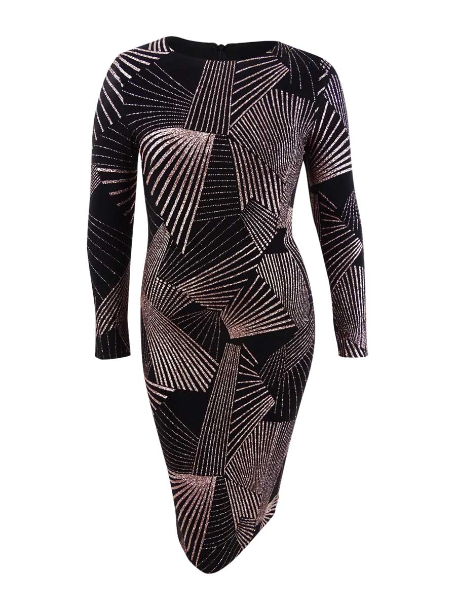 betsy and adam black and gold dress Betsy & Adam Women's Geometric-Pattern Dress (16, Black/Gold)