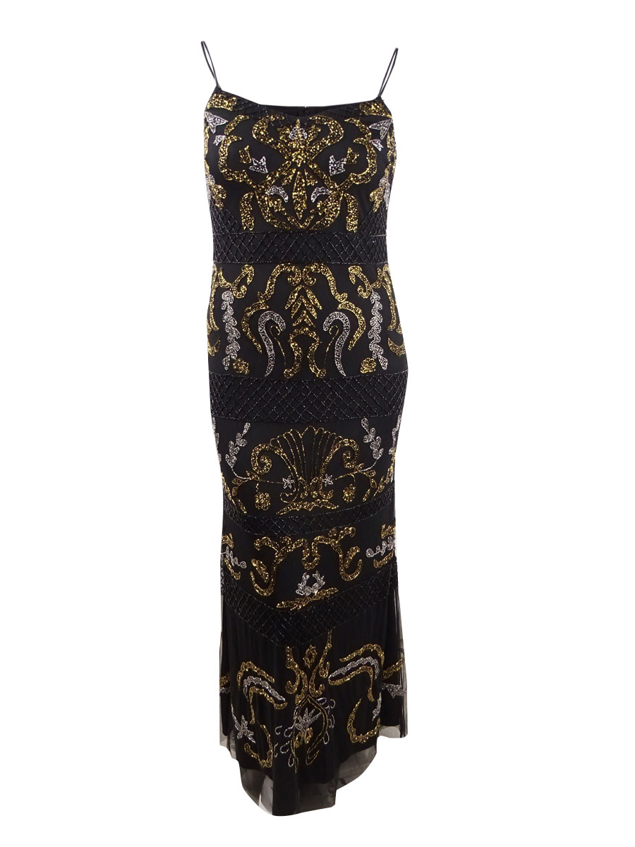adrianna papell black and gold dress Adrianna Papell Women's Embellished Gown (4, Black/Gold)