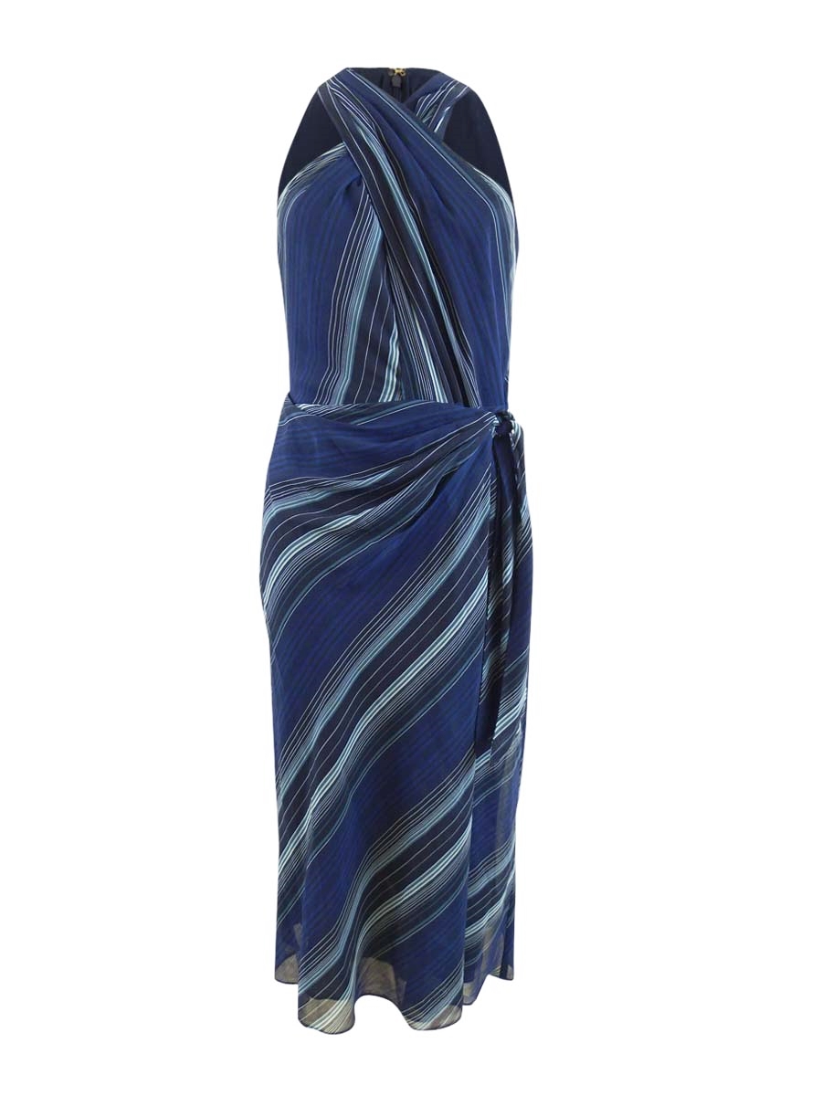 ralph lauren striped halter dress Lauren Ralph Lauren Women's Striped Crinkle Georgette Halter Dress   COUTUREPOINT